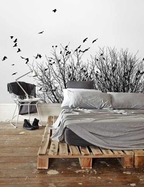 Birds On A Tree Wall Mural, Ravens Monochrome Wallpaper, D??cor, Nursery & Room Art, Scandi Wallpaper - image 1