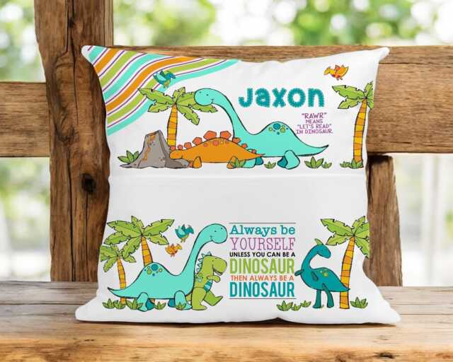 Children's Personalised Book Cushion, Gift For Children, Birthday Ideas, Dinosaur Perfect Bedtime Stories - image 1