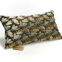 Vintage Cut Velvet Lumbar Pillow Cover, Beige & Blue Floral - thumbnail 2