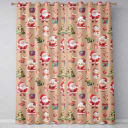Cute Santa Claus Mrs Snowman Gift Candy On Peach Background Seamless Readymade Eyelet Ring Top Thermal 100% Blackout Curtains - thumbnail 2