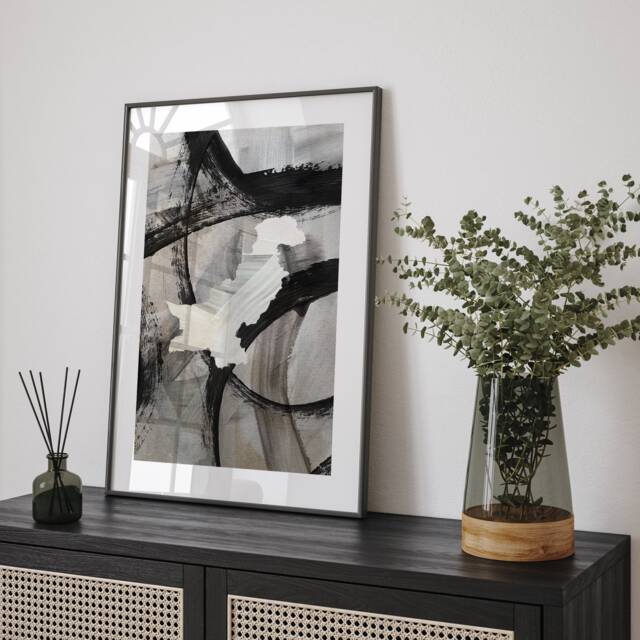 Pakistan Map - Black & Grey Abstract Painting Of Wall Art Print Traval Poster - image 1