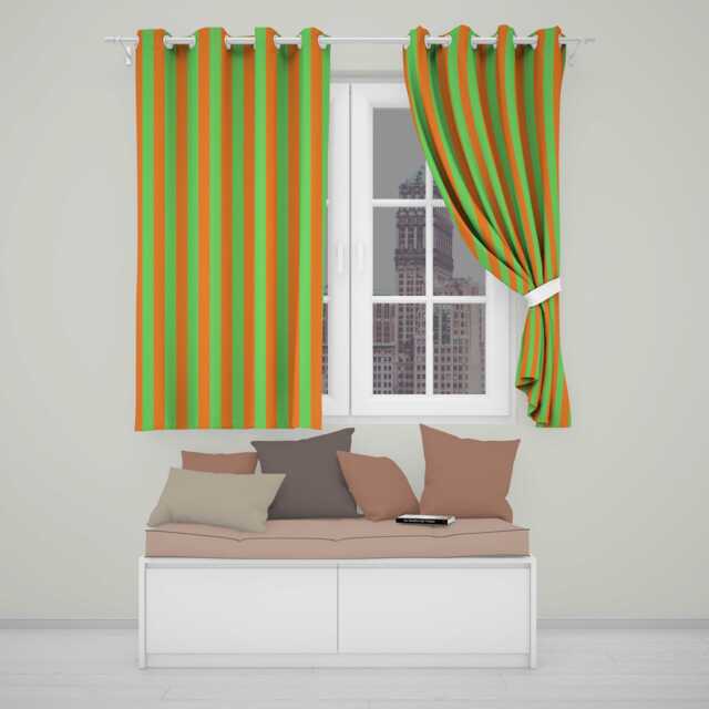 Orange & Green Wavy Stripe Abstract Seamless Pattern Readymade Eyelet Ring Top Thermal 100% Blackout Curtains - image 1