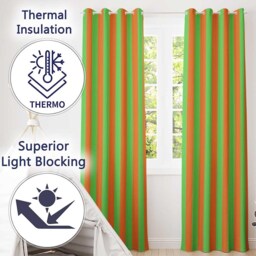 Orange & Green Wavy Stripe Abstract Seamless Pattern Readymade Eyelet Ring Top Thermal 100% Blackout Curtains - thumbnail 3