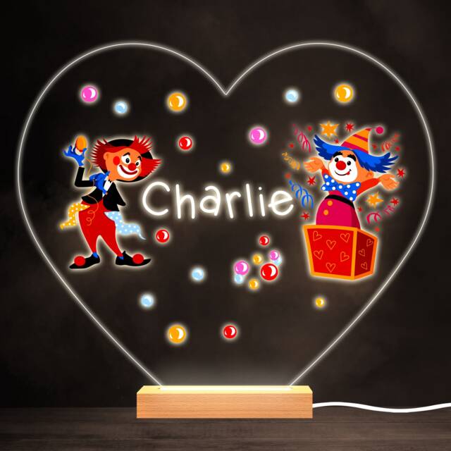Funny Circus Clowns Juggling Colourful Heart Personalised Gift Lamp Night Light - Bedroom - image 1