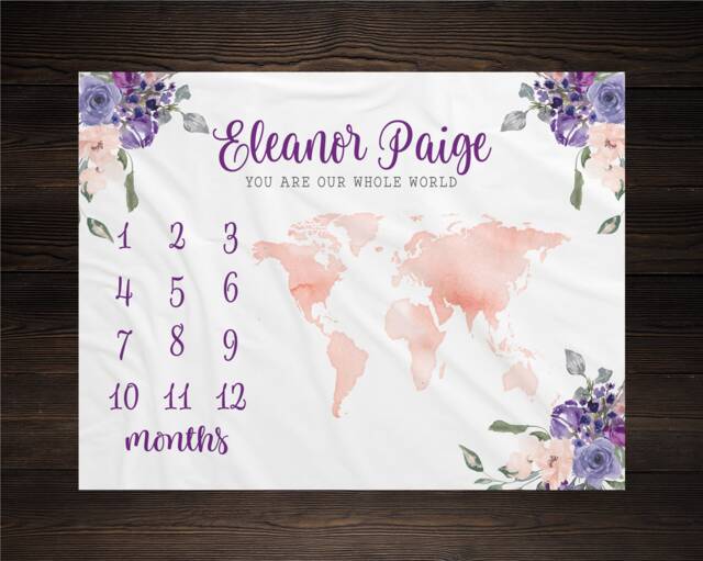 World Milestone Blanket, Baby Floral Map Personalized Shower Gift, Girl - image 1