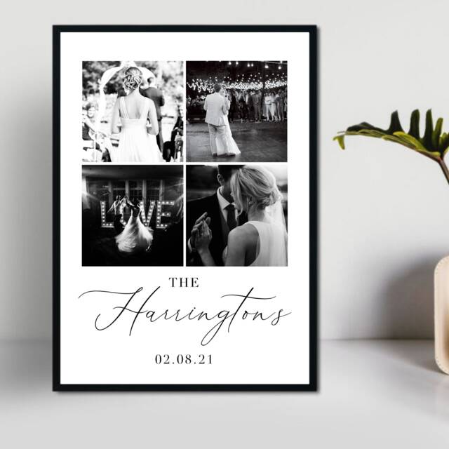 Personalised Newlyweds Wedding Photo Print, Art, Wall Art Gift, Name Date Black & White Artwork, Family, Custom - image 1