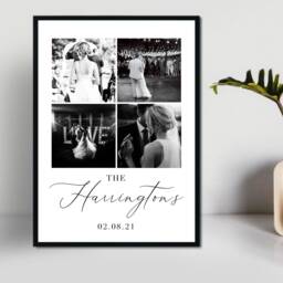 Personalised Newlyweds Wedding Photo Print, Art, Wall Art Gift, Name Date Black & White Artwork, Family, Custom - thumbnail 1