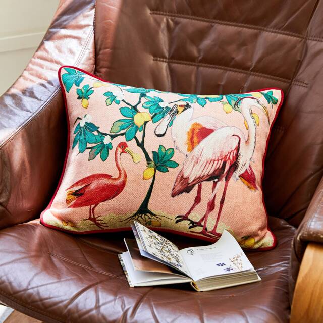 Flamingo Garden Corduroy Pillow Cover, Botanical Lumbar Cushion - image 1