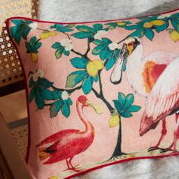 Flamingo Garden Corduroy Pillow Cover, Botanical Lumbar Cushion - thumbnail 3