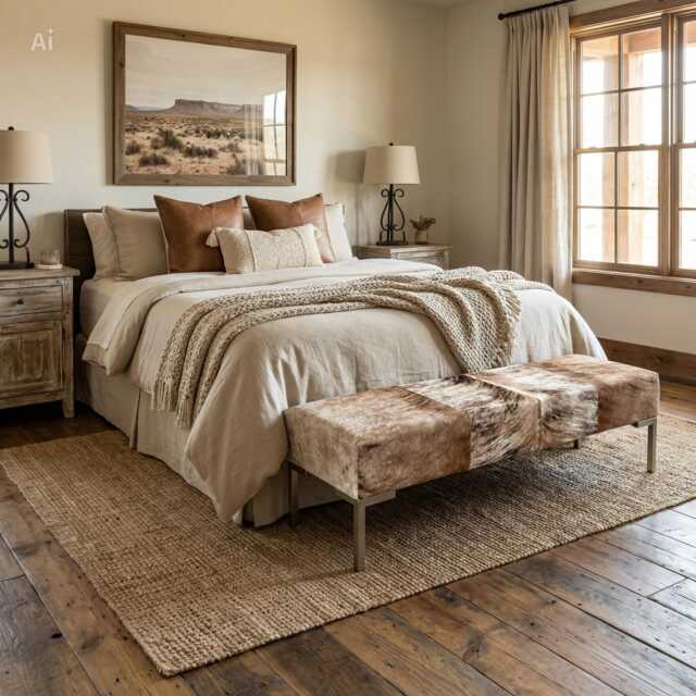 Genuine Cowhide Upholstered Bedroom Bench - Modern End Of Bed Entryway With Customizable Colors & Sizes - Lfb70 - image 1