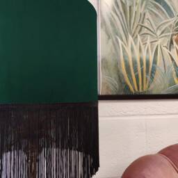 Green Fringed Lampshade in Velvet With Black Fringe - thumbnail 2