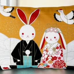 Japanese Bunny Wedding Pillow Case, Rabbit Throw For Kids, Bunny's in Kimono Bedding Cover, Gift Cover - thumbnail 3