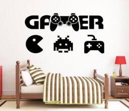 Gamer Wall Decal Video Game Controller Sticker 408Re - thumbnail 1