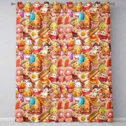 Cute Kawaii Fast Food Junk Snack Collage Seamless Pattern White Background Readymade Eyelet Ring Top Thermal 100% Blackout Curtains - thumbnail 2