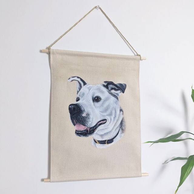 Hand-Painted Pet Portrait Fabric Wall Hanging - Dog, Cat, Painting, Dog Mom/Pet Parent Gift, Canvas Banner - image 1