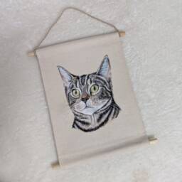 Hand-Painted Pet Portrait Fabric Wall Hanging - Dog, Cat, Painting, Dog Mom/Pet Parent Gift, Canvas Banner - thumbnail 3
