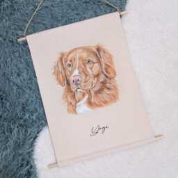 Hand-Painted Pet Portrait Fabric Wall Hanging - Dog, Cat, Painting, Dog Mom/Pet Parent Gift, Canvas Banner - thumbnail 2