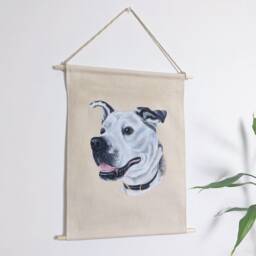 Hand-Painted Pet Portrait Fabric Wall Hanging - Dog, Cat, Painting, Dog Mom/Pet Parent Gift, Canvas Banner - thumbnail 1