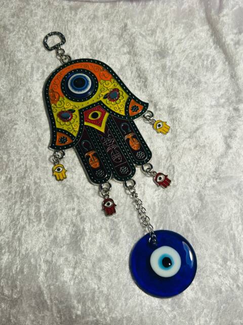 Metal Hamsa Hand Evil Eye Amulet Garden Window Hanging Decoration - image 1
