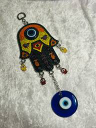 Metal Hamsa Hand Evil Eye Amulet Garden Window Hanging Decoration - thumbnail 1