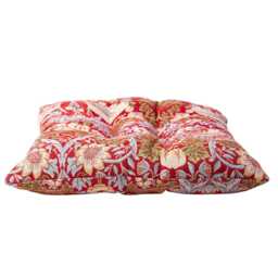 "William Morris Strawberry Thief Tapestry Quilted Seat Pad in Red. Luxury Dining Chair With Ties. Deep-Filled & Supersoft. 16X16"" X 3" - thumbnail 3