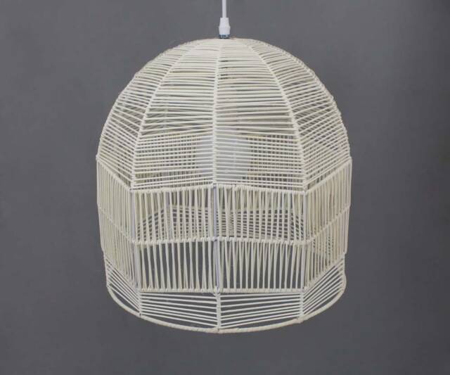 Handwoven Rattan Pendant Light, Washed White Ceiling Lighting Fixture, Lampshade Width 13.7 - image 1