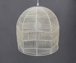 Handwoven Rattan Pendant Light, Washed White Ceiling Lighting Fixture, Lampshade Width 13.7