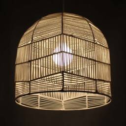 Handwoven Rattan Pendant Light, Washed White Ceiling Lighting Fixture, Lampshade Width 13.7 - thumbnail 3