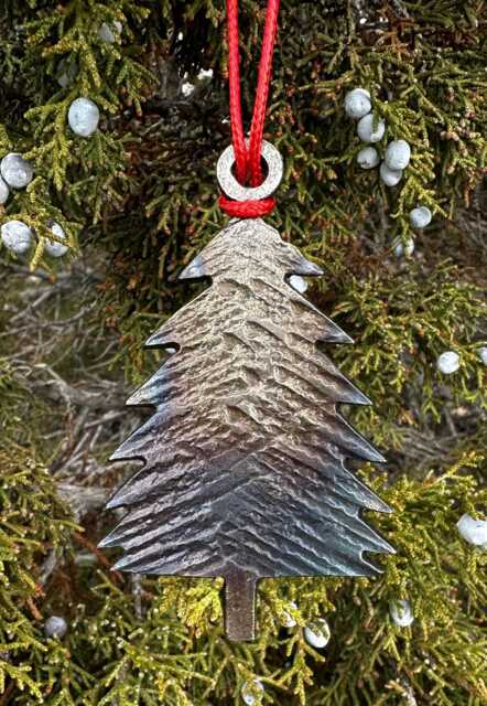 Hand-Forged Iron Christmas Tree Ornament - Rustic Holiday Decoration - image 1