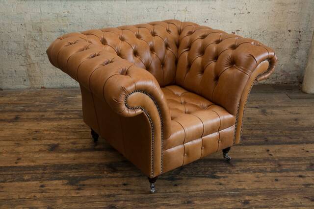 Vintage Tan Brown Leather Chesterfield Armchair, British Handmade - image 1