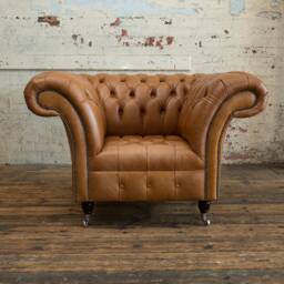 Vintage Tan Brown Leather Chesterfield Armchair, British Handmade - thumbnail 3