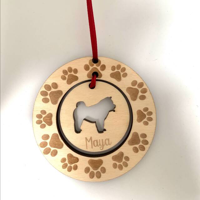 Personalised Chow Wood Hanging Decoration Dog Christmas Tree Ornament, Xmas Gift First Custom Bauble Remembrance - image 1