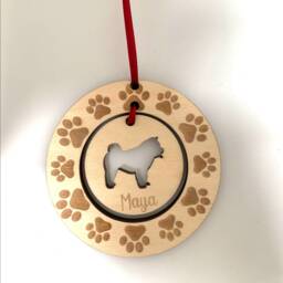 Personalised Chow Wood Hanging Decoration Dog Christmas Tree Ornament, Xmas Gift First Custom Bauble Remembrance - thumbnail 1