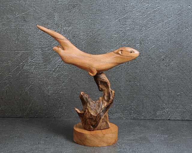 Handmade Swimming Otter Wood Sculpture 8 - image 1