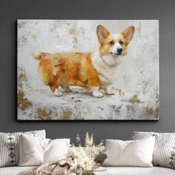Corgi Abstract Dog Gold Style Oil Painting Framed Poster Print Or Canvas Wall Decor Art Bedroom Home Interior Gift For Pet Lover - thumbnail 1