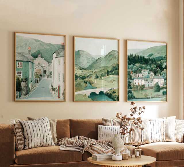 Set Of 3 Lake District Posters, UK Landscape Wall Art, Nature Print Set, Mountain Decor, Modern Travel Artwork, British Countryside Style - image 1