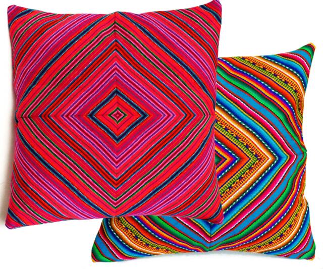 Peruvian Outdoor Cushion Cover - Throw Pillow, Peruvian Ethnic Cushion, Boho Decor, Embroidered Geometric Bohemian Decor - image 1