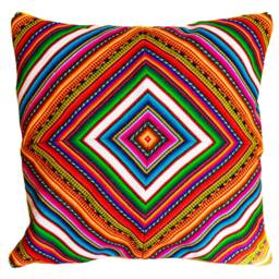 Peruvian Outdoor Cushion Cover - Throw Pillow, Peruvian Ethnic Cushion, Boho Decor, Embroidered Geometric Bohemian Decor - thumbnail 2
