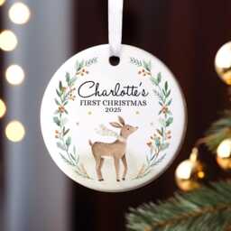 Personalised Baby's First Christmas Ornament, New Baby Ceramic Keepsake, Bauble, Children's Decorations - thumbnail 3