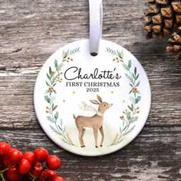 Personalised Baby's First Christmas Ornament, New Baby Ceramic Keepsake, Bauble, Children's Decorations - thumbnail 2