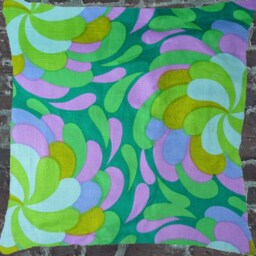 Retro Pillow Case Twirls, Green Purple Blue, Cushion Cover, 60S 70S Vintage Fabric Maximalist Era, Mid-Century Flower Power, Boho Pop Art - thumbnail 3