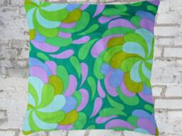 Retro Pillow Case Twirls, Green Purple Blue, Cushion Cover, 60S 70S Vintage Fabric Maximalist Era, Mid-Century Flower Power, Boho Pop Art - thumbnail 1