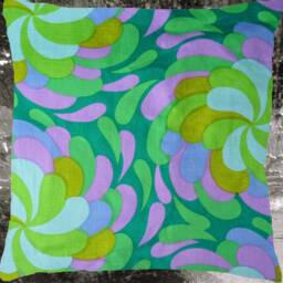 Retro Pillow Case Twirls, Green Purple Blue, Cushion Cover, 60S 70S Vintage Fabric Maximalist Era, Mid-Century Flower Power, Boho Pop Art - thumbnail 2