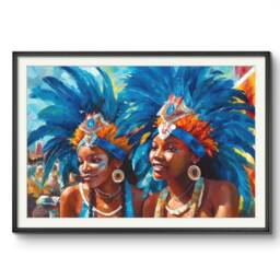 Caribbean Carnival Print Of Girls in Blue Costumes - thumbnail 3
