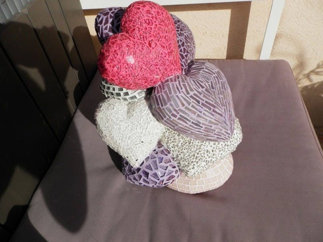 Heart Mosaic Sculpture - Handmade Art Deco & Glass Unique Piece For Indoor/Outdoor/Garden Use
