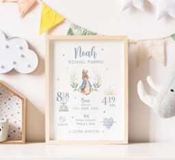 New Baby Boy Personalised Print Birth Details Print Keepsake Gift, Gift For Baby, Newborn Nursery Decor - thumbnail 1