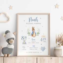 New Baby Boy Personalised Print Birth Details Print Keepsake Gift, Gift For Baby, Newborn Nursery Decor - thumbnail 2