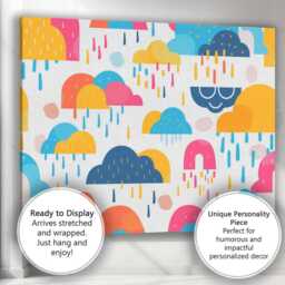 Playful Colourful Rain Clouds Abstract Geometric Pattern Canvas Wall Art Print Decor Picture Ready To Hang - thumbnail 3