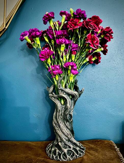 Tree Vase, Pewter Finish - Unique Woodland Rustic Home Decor Resin Sculpture Flower Nature Gift & Earthy - image 1