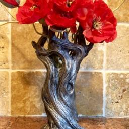 Tree Vase, Pewter Finish - Unique Woodland Rustic Home Decor Resin Sculpture Flower Nature Gift & Earthy - thumbnail 3